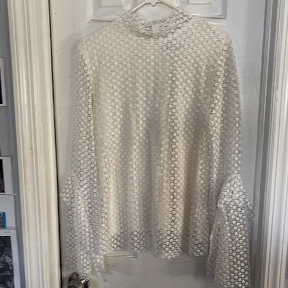 HAODUOYI Cream Long Sleeve Ruffled Blouse